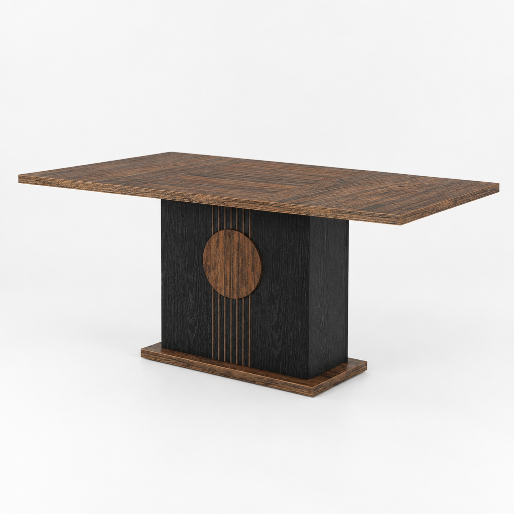 Rectangular Dining Kitchen Table – Black/Brown — studio product photo, three-quarter view