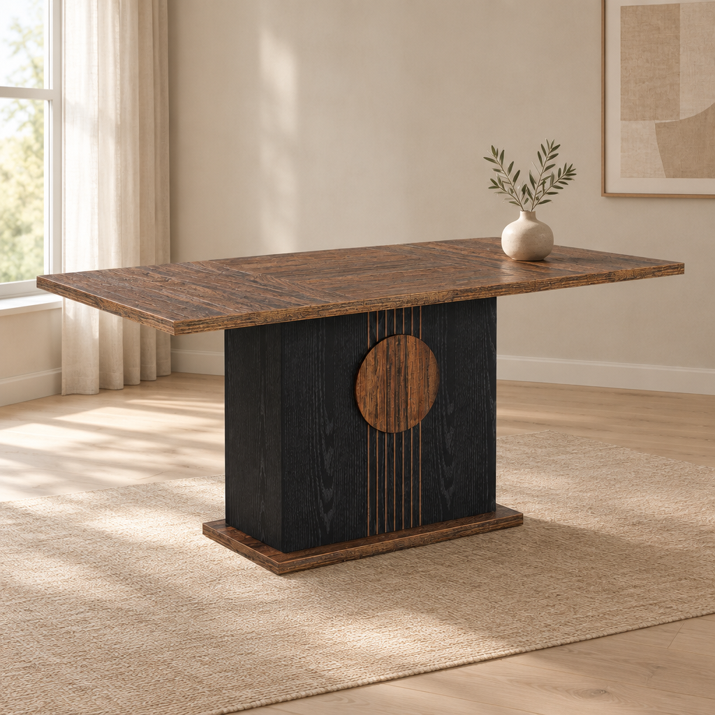 Rectangular Dining Kitchen Table – Black/Brown — styled dining room, three-quarter left view