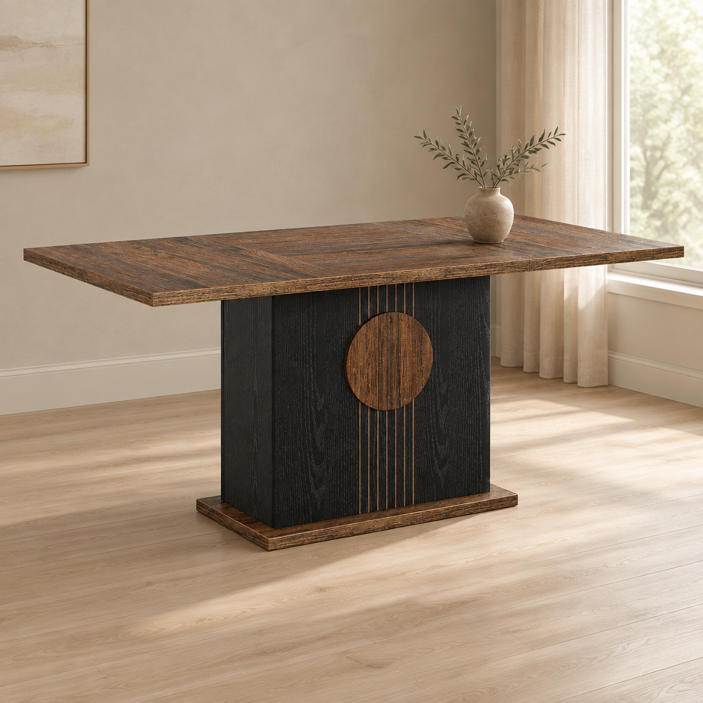 Rectangular Dining Kitchen Table – Black/Brown — styled dining room, three-quarter right view
