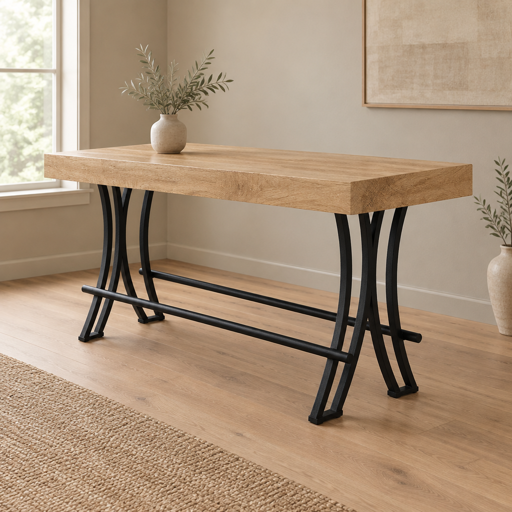 Counter-Height Dining Table with Footrest — styled dining room, three-quarter right view