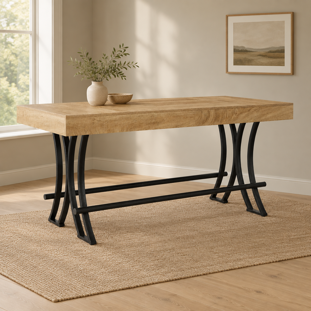 Counter-Height Dining Table with Footrest — wider dining room scene