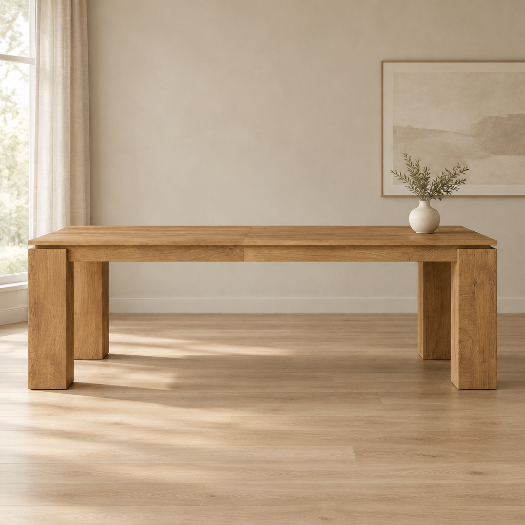 Extra-Long Dining Table for 6–8 – Gray — styled dining room, front view