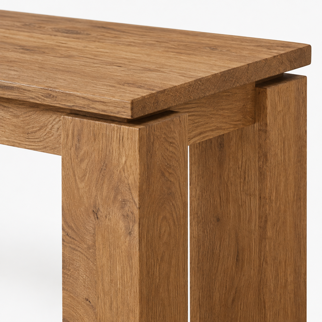 Extra-Long Dining Table for 6–8 – Gray — close-up detail of tabletop edge and block leg