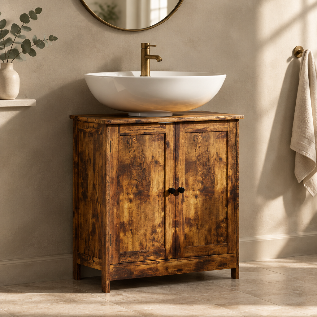 24" Under-Sink Bathroom Vanity Cabinet – Rustic Brown — bathroom three-quarter left