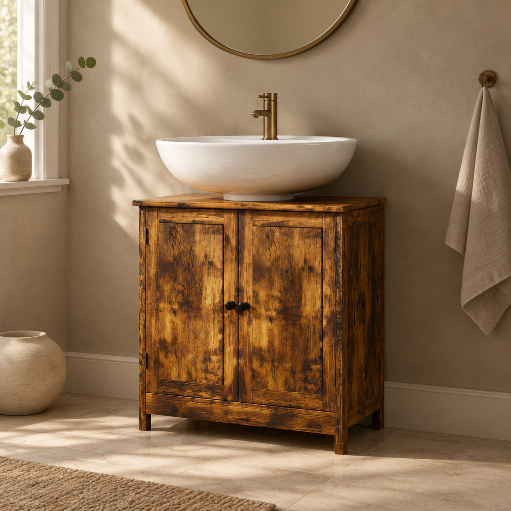 24" Under-Sink Bathroom Vanity Cabinet – Rustic Brown — bathroom three-quarter right