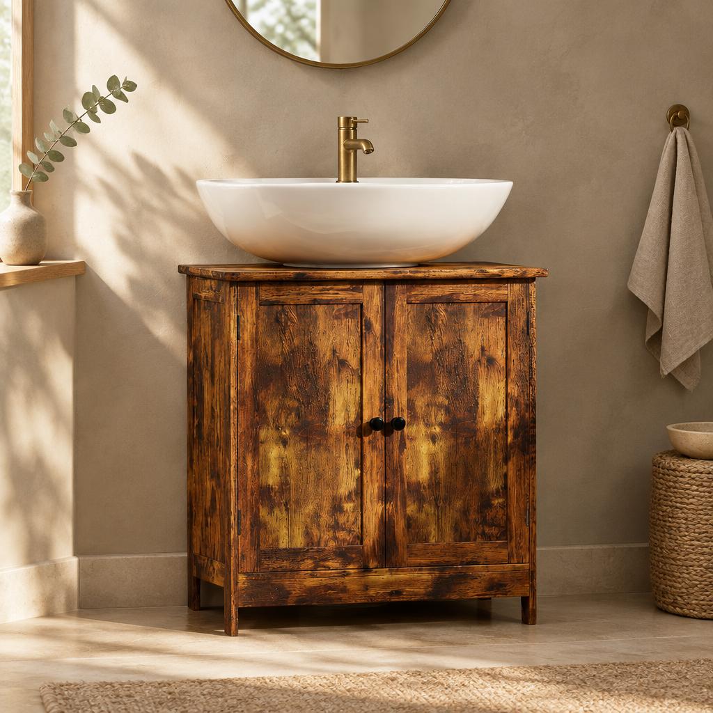 24" Under-Sink Bathroom Vanity Cabinet – Rustic Brown — bathroom front