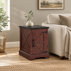 Farmhouse End Table with Barn Door & Storage, Living Room Sofa Side & Bedroom Nightstand — living room wide