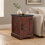 Farmhouse End Table with Barn Door & Storage, Living Room Sofa Side & Bedroom Nightstand — living room three-quarter left