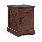 Farmhouse End Table with Barn Door & Storage, Living Room Sofa Side & Bedroom Nightstand — studio three-quarter
