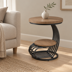 Faux Marble Side Table, Gold Frame – Round, Glam Living Room Sofa Side & Bedside Accent — living room three-quarter right