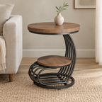 Faux Marble Side Table, Gold Frame – Round, Glam Living Room Sofa Side & Bedside Accent — living room front
