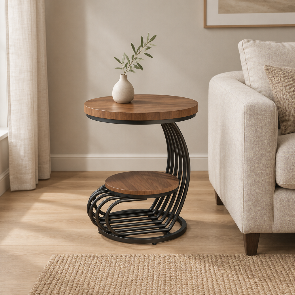 Faux Marble Side Table, Gold Frame – Round, Glam Living Room Sofa Side & Bedside Accent — living room wide