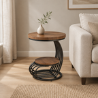 Faux Marble Side Table, Gold Frame – Round, Glam Living Room Sofa Side & Bedside Accent — living room wide