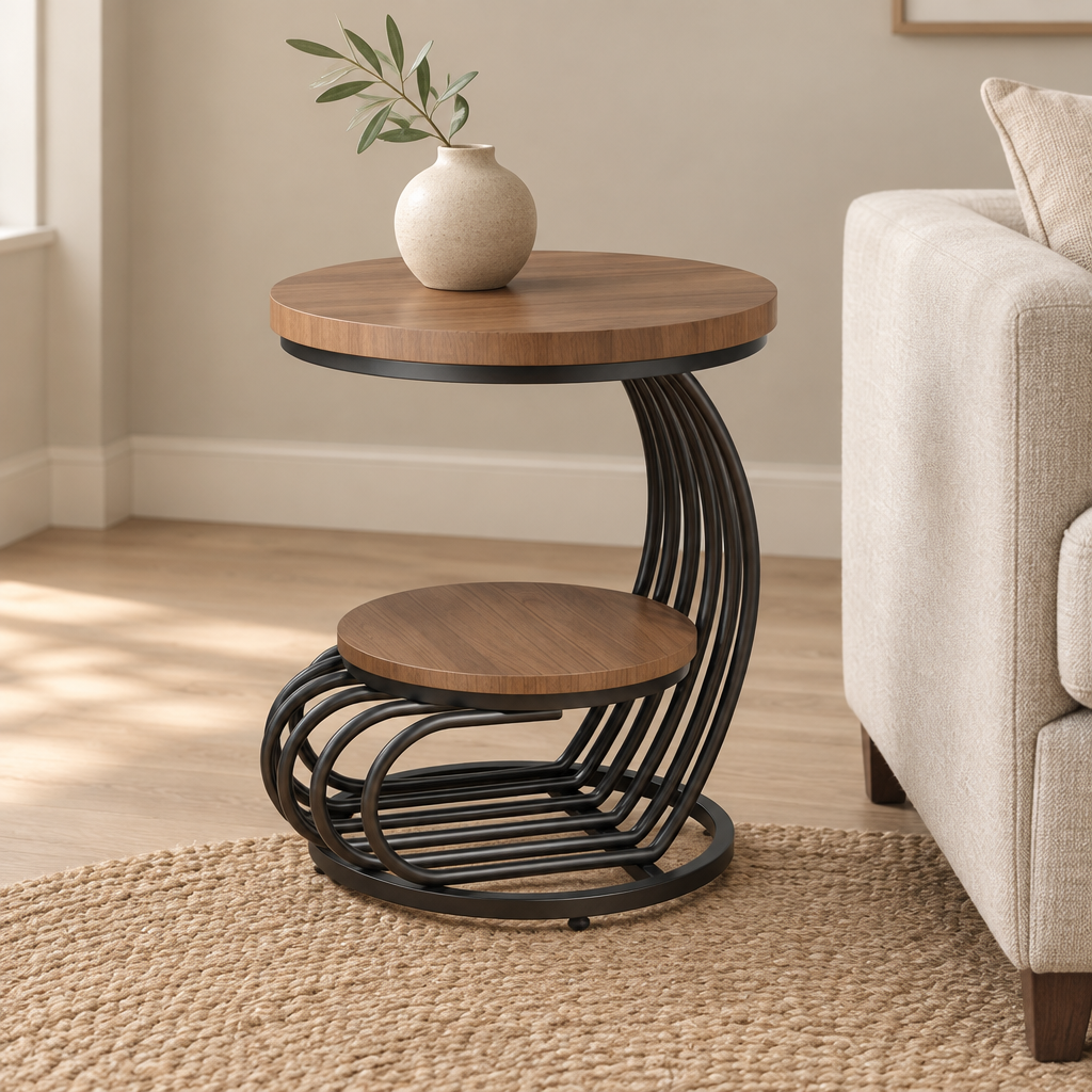 Faux Marble Side Table, Gold Frame – Round, Glam Living Room Sofa Side & Bedside Accent — living room three-quarter left