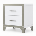 2-Drawer Mirrored Nightstand, High-Gloss – White, Glam Bedroom Bedside Table with Drawers — studio three-quarter