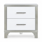 2-Drawer Mirrored Nightstand, High-Gloss – White, Glam Bedroom Bedside Table with Drawers — studio hero
