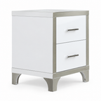 2-Drawer Mirrored Nightstand, High-Gloss – White, Glam Bedroom Bedside Table with Drawers — studio side profile