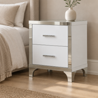 2-Drawer Mirrored Nightstand, High-Gloss – White, Glam Bedroom Bedside Table with Drawers — bedroom three-quarter right