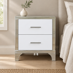 2-Drawer Mirrored Nightstand, High-Gloss – White, Glam Bedroom Bedside Table with Drawers — bedroom front