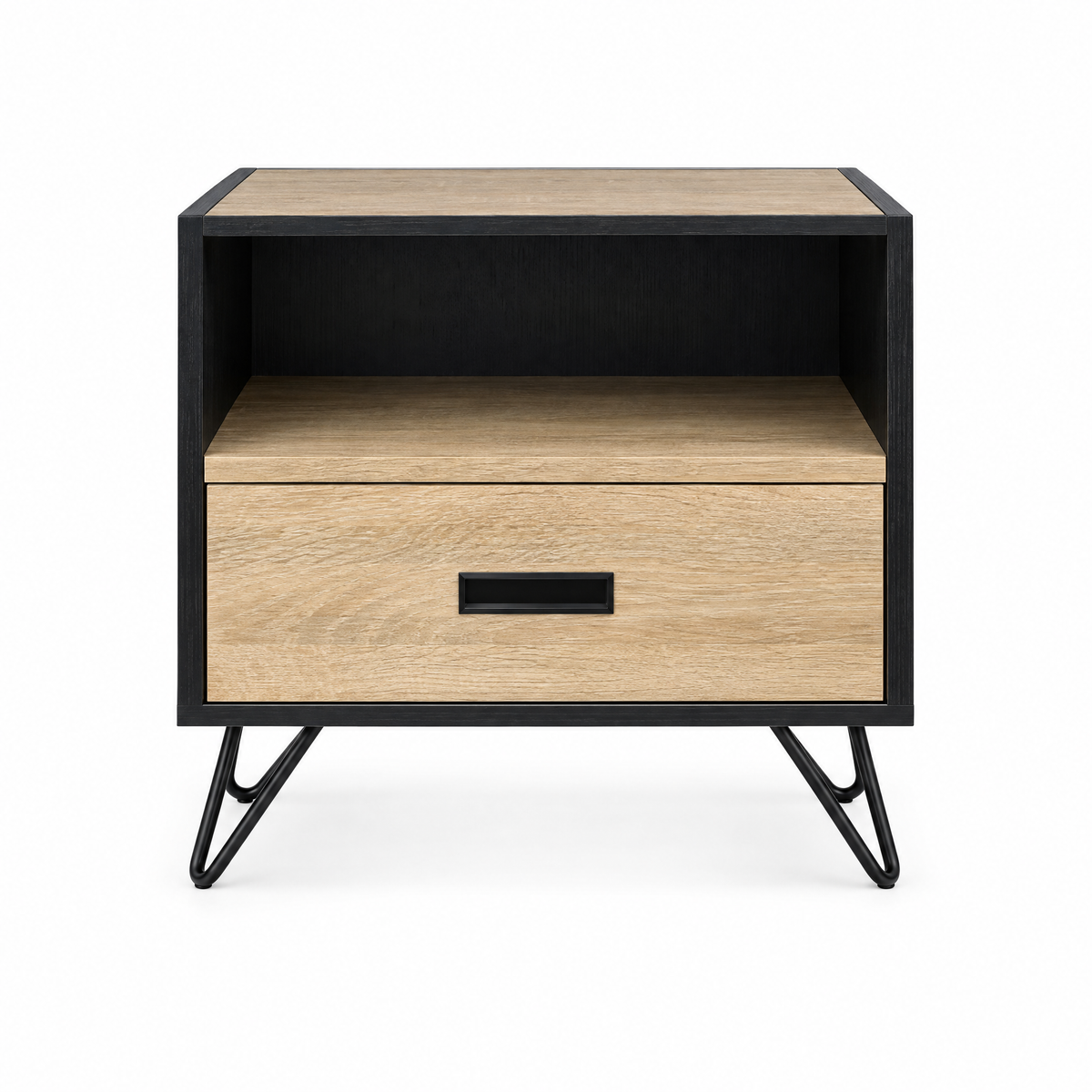 16" Accent Table with Display Shelf, Oak & Black — studio, front