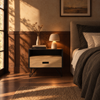 16" Accent Table with Display Shelf, Oak & Black — bedroom, wide