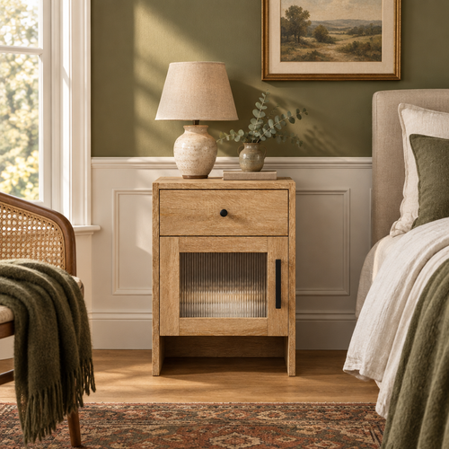 1-Drawer Nightstand with Cabinet – White, Modern Bedroom Bedside Table with Storage — bedroom front