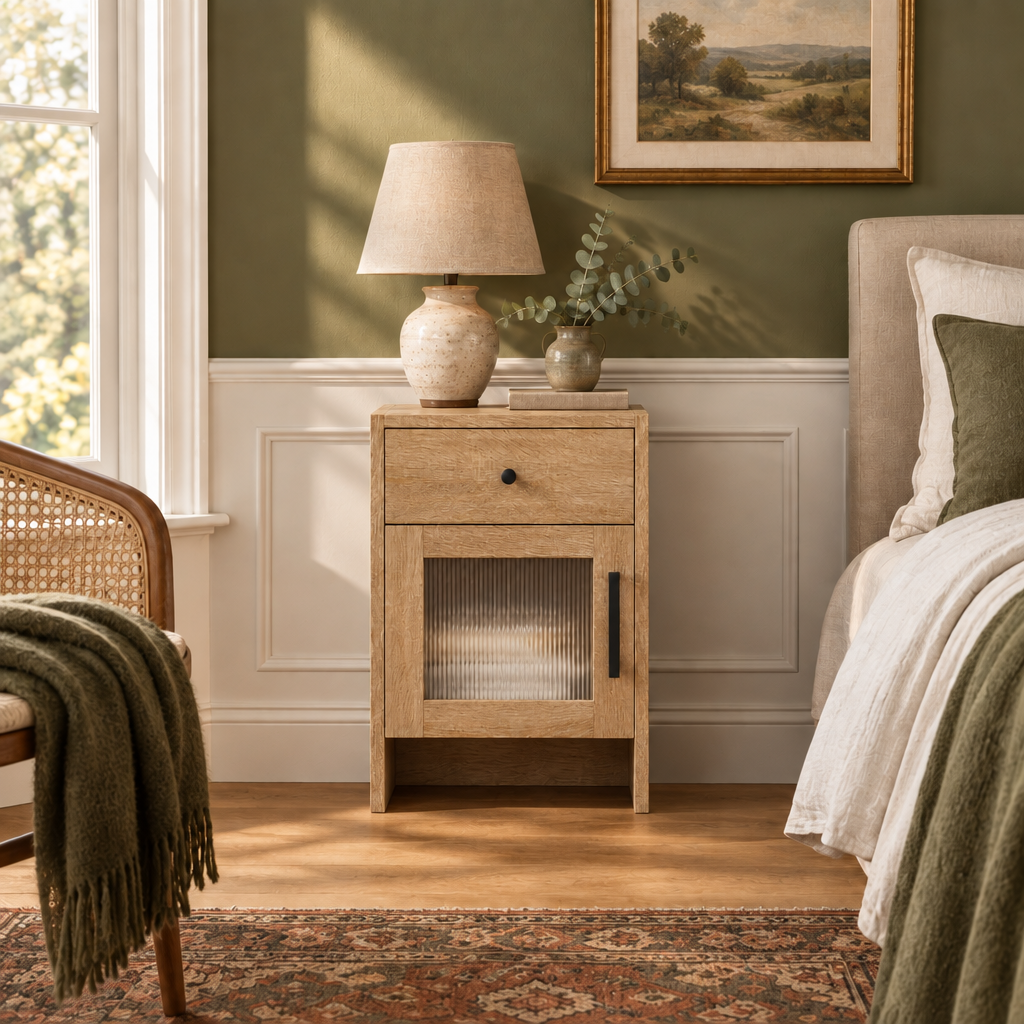 1-Drawer Nightstand with Cabinet – White, Modern Bedroom Bedside Table with Storage — bedroom wide