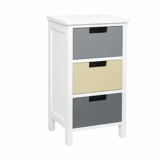 Storage Tower 3-Drawer – MDF, White & Multicolour, 35 × 28 × 58 cm