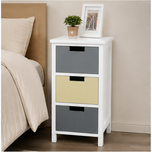 Storage Tower 3-Drawer – MDF, White & Multicolour, 35 × 28 × 58 cm