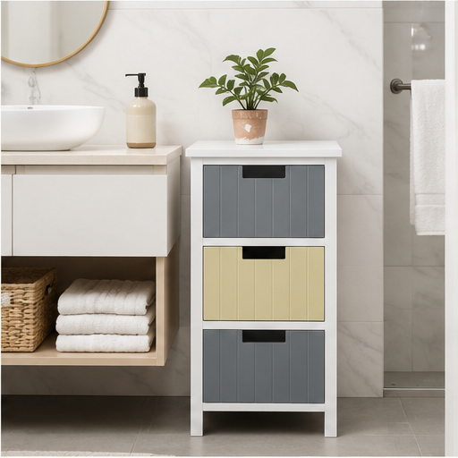 Storage Tower 3-Drawer – MDF, White & Multicolour, 35 × 28 × 58 cm