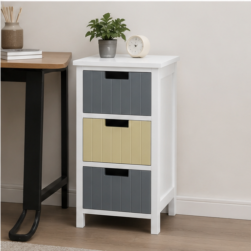 Storage Tower 3-Drawer – MDF, White & Multicolour, 35 × 28 × 58 cm